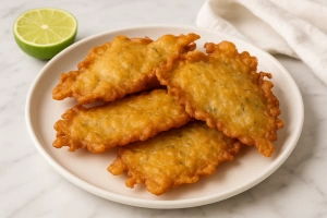 Deliciosos bacalaitos fritos dorados y crujientes en el plato