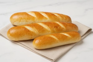 Pan sobao recién horneado esponjoso y dorado sobre un mantel