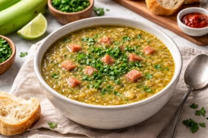 Deliciosa sopa de plátano verde servida en un tazón humeante