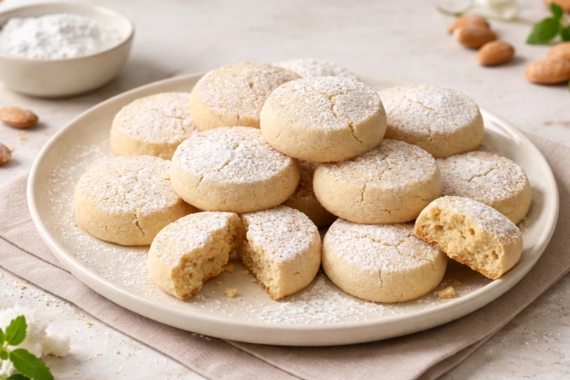 Polvorones tradicionales esparcidos sobre un plato blanco