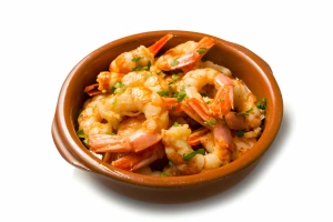 imagen de un plato de camarones al ajillo